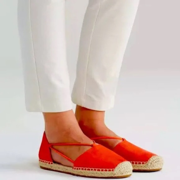 NEW Eileen Fisher Lee Espadrille Fire Red Suede Flats - Picture 1 of 8
